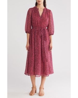 Melrose and Market Floral Chiffon Midi Dress - Red