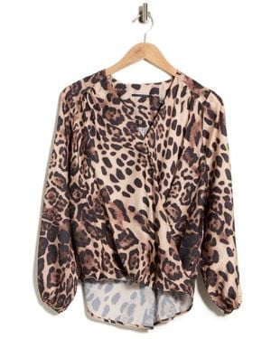 Tahari Long Sleeve Faux Wrap Blouse - Multicolor