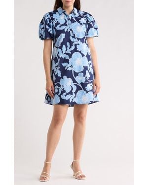 Halogen® Bubble Sleeve Babydoll Dress - Blue