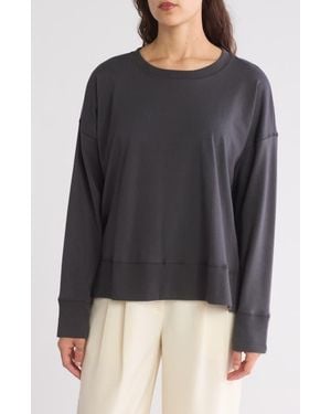 Eileen Fisher Organic Cotton Long Sleeve Crewneck Top - Black