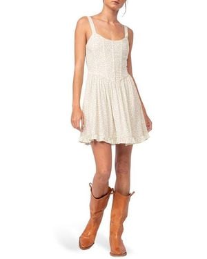 Sky To Moon Ditsy Floral Corset Fit & Flare Minidress - White
