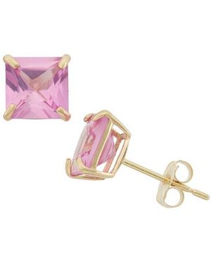 FZN Princess Cut Stud Earrings - Pink