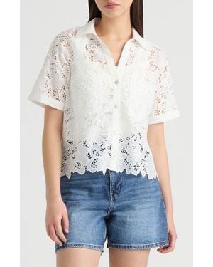 NVLT Sheer Lace Camp Shirt - White