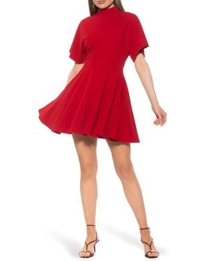 Alexia Admor Autumn Mock Neck Fit & Flare Dress - Red
