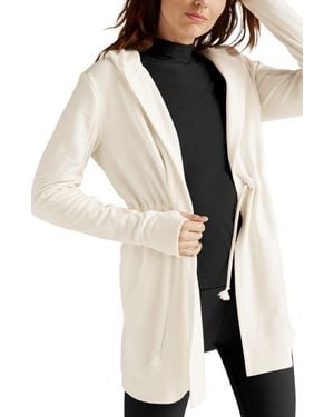 Beyond Yoga On The Go Open Front Hooded Jacket - Natural