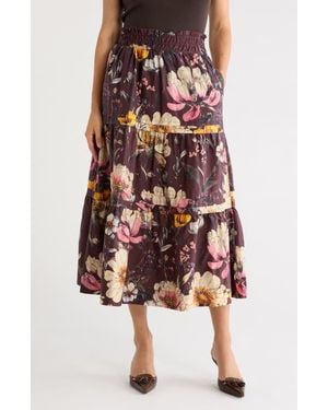 Tahari Floral Tiered Cotton Pull-On Skirt