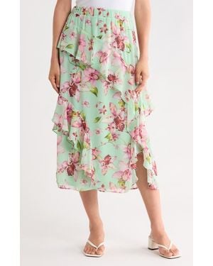 Nicole Miller Ruffled Floral Maxi Skirt - White