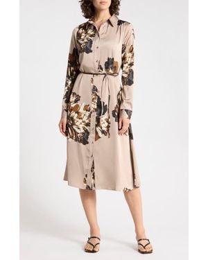 B.Young Printed Long Sleeve Shirtdress - Natural