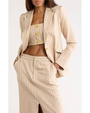 L'Agence Chamberlain Pinstripe Linen Blend Blazer - Natural