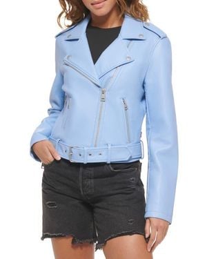 Levi's Faux Leather Fashion Belted Moto Jacket - Blue