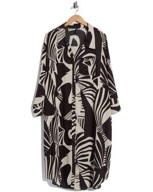 Boho Me Tropical Long Sleeve Shirtdress - Black