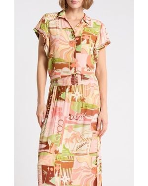 DR2 by Daniel Rainn Ruffle Lace Short Sleeve Shirt - Natural