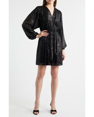 BOSS Dillio Sequin Mesh Long Sleeve Cocktail Dress - Black