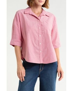 TROVE NEW YORK Oxford Collegiate Short Sleeve Shirt - Pink