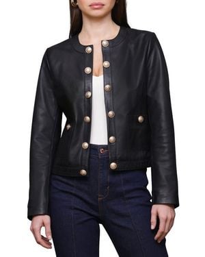 Bagatelle Genuine Leather Collarless Lady Jacket - Black