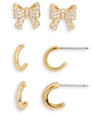 Nadri Set Of 3 Cubic Zirconia Bow Stud & Huggie Hoop Earrings - White