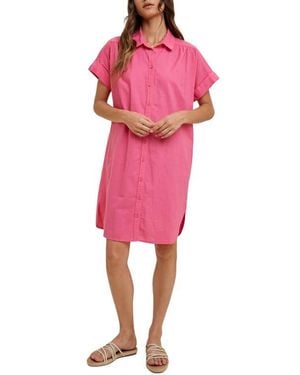 Wishlist Linen & Cotton Blend Mini Shirtdress - Pink