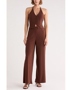 Madden Girl Halter Neck Vest Jumpsuit - Red