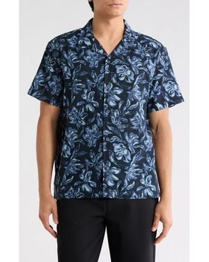 14th & Union Floral Linen Blend Camp Shirt - Blue