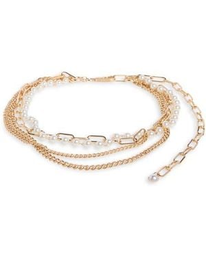 Steve Madden Faux Pearl & Mixed Chain Layered Belt - Metallic