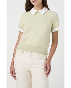 French Connection Mixed Media Short Sleeve Sweater - Natural