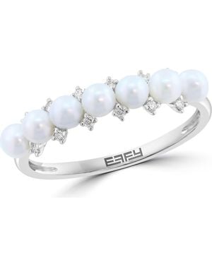 Effy Sterling Freshwater Pearl & Diamond Ring - Metallic