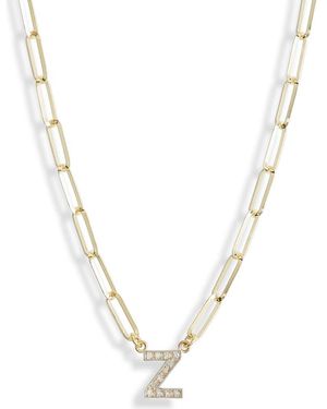 Meshmerise Diamond Initial Charm Paper Clip Chain Necklace - Blue
