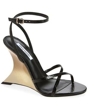 Steve Madden Layers Ankle Strap Wedge Sandal - Black