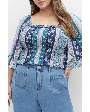 City Chic Samara Print Top - Blue