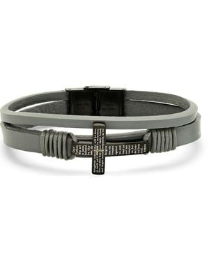Steeltime Cross Charm Leather Bracelet - Black