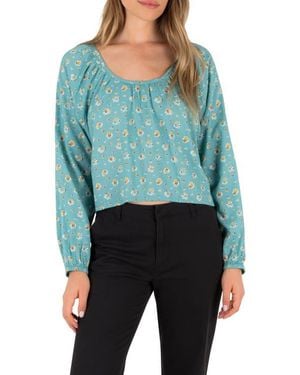 Hurley Dreamland Floral Long Sleeve Rayon Top - Blue