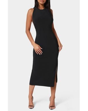 Bebe High Neck Cowl Maci With Slit Dress - Black