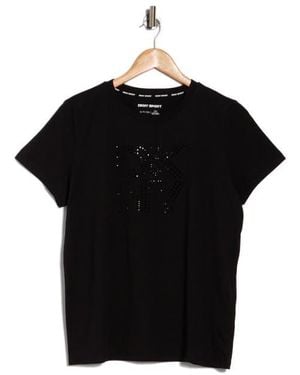 DKNY Mixed Rhinestone Logo T-Shirt - Black