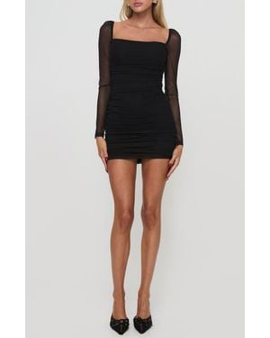 Princess Polly Charvi Sheer Long Sleeve Ruched Minidress - Black