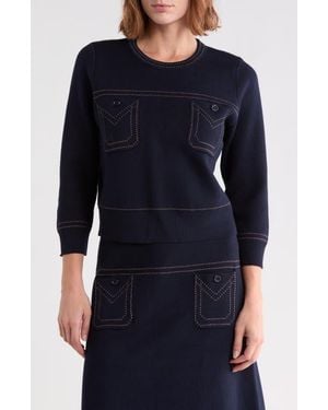 Adrianna Papell Topstitch Sweater - Blue