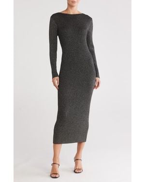 Ichi Crossback Shimmer Long Sleeve Sweater Dress - Black