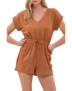 Blu Pepper Tie Waist Romper - Brown