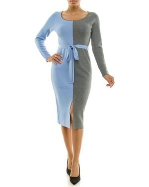 Nina Leonard Colorblock Sweater Dress - Blue