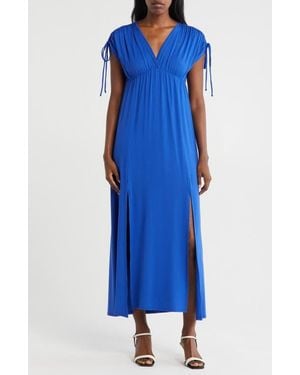 Loveappella Shoulder Tie Maxi Dress - Blue