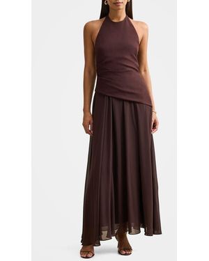 EVER NEW Elise Linen Blend & Chiffon Halter Maxi Dress - Brown
