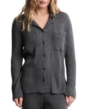 Barefoot Dreams Cozychic Ultra Lite Rib Button-Up Shirt - Gray
