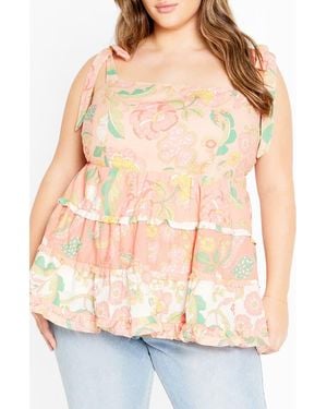 City Chic Cleo Smocked Tie Shoulder Top - Orange