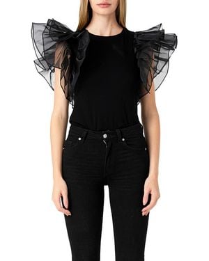 Endless Rose Organza Ruffle Sleeve Top - Black