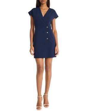 Donna Morgan Cap Sleeve Button Front Minidress - Blue