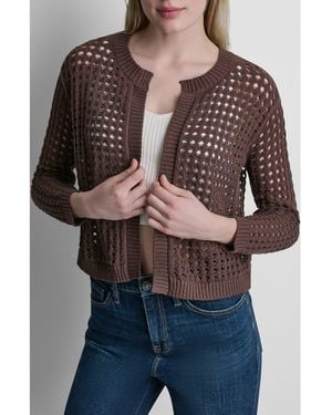 DKNY Open Stitch Cotton Cardigan - Black