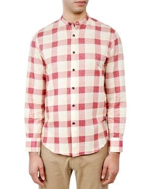 Brooklyn Brigade Nash Plaid Mandarin Collar Long Sleeve Shirt - Pink