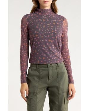 Sanctuary Everyday Mock Neck Long Sleeve Mesh Top - Purple