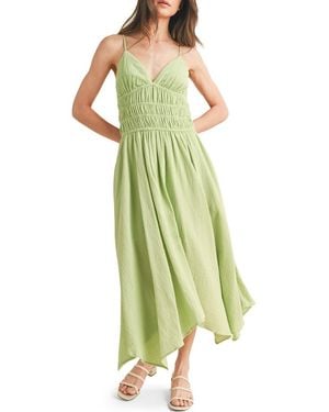 Wishlist Smocked Handkerchief Hem Midi Dress - Green