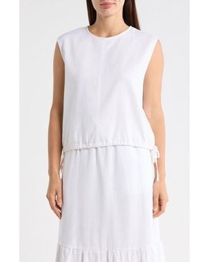 DKNY Sleeveless Drawstring Hem Linen Blend Top - White