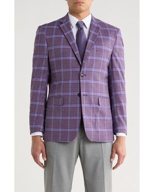 Gino Vitale Slim Fit Plaid Blazer - Purple